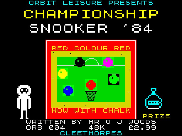Loading screen: a snooker table with coloured balls and a pocket, the Orbit Leisure alien, and a cut-glass decanter